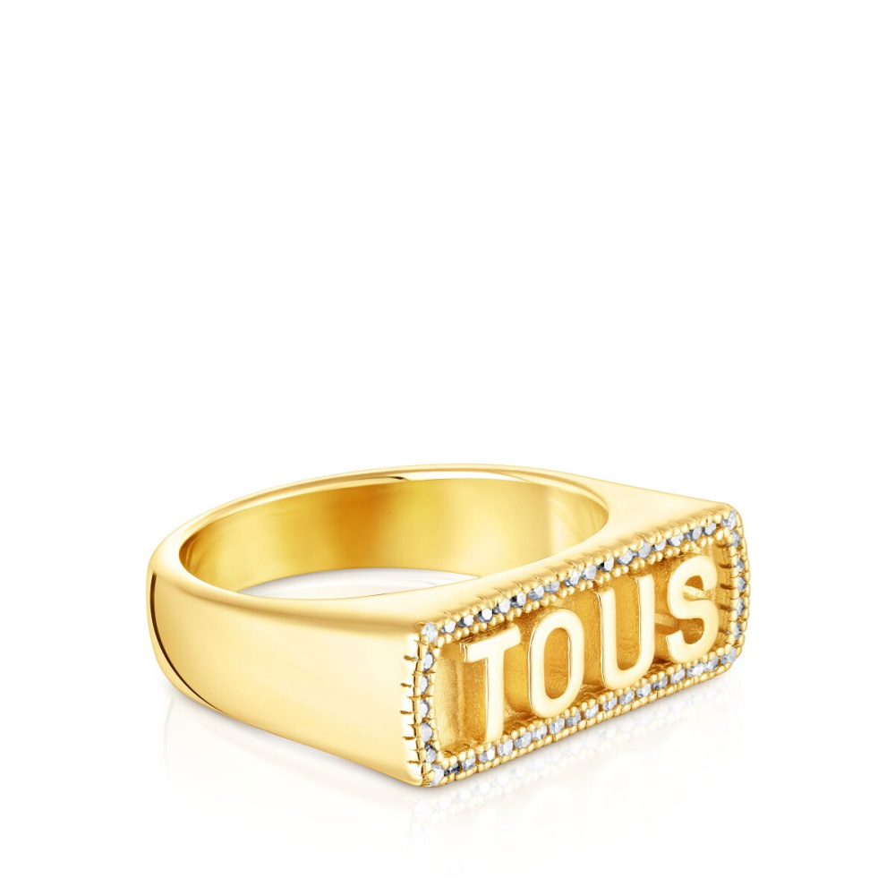 Кольцо-печатка TOUS Logo из вермеля с бриллиантами фото 3