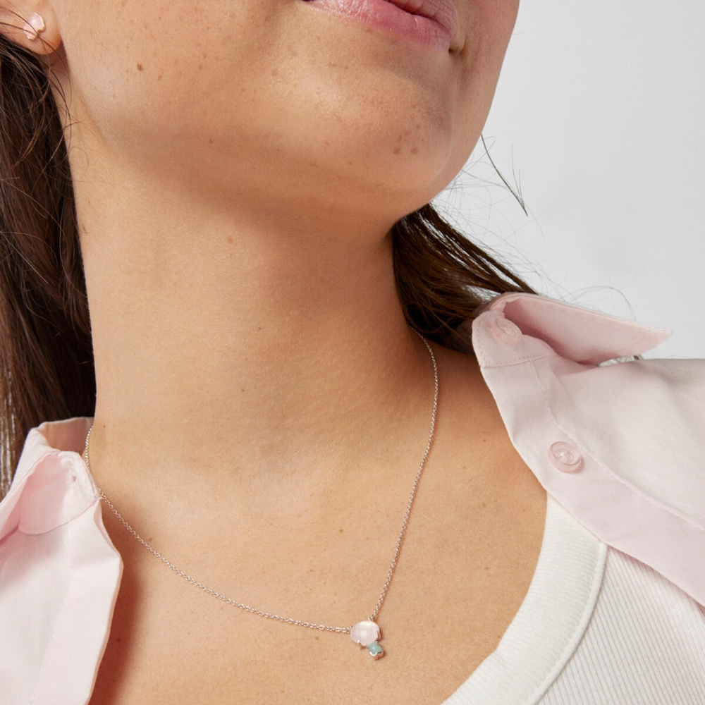 Серебряное ожерелье Mini Color с розовым кварцем и амазонитом фото 6