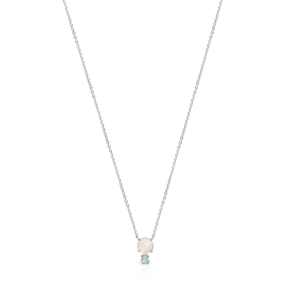 Серебряное ожерелье Mini Color с розовым кварцем и амазонитом фото 2