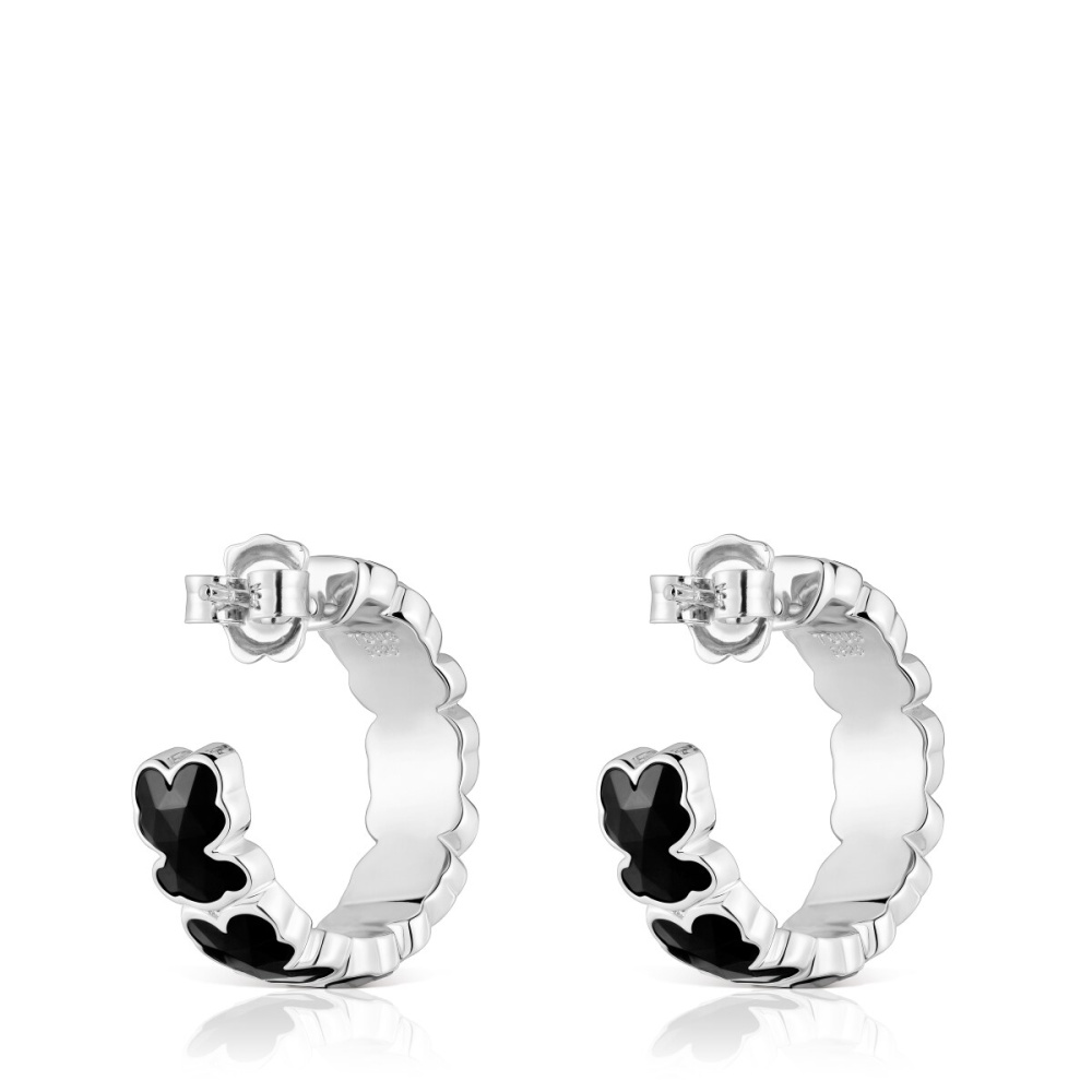 Серьги-креолы из серебра с ониксом фото 4