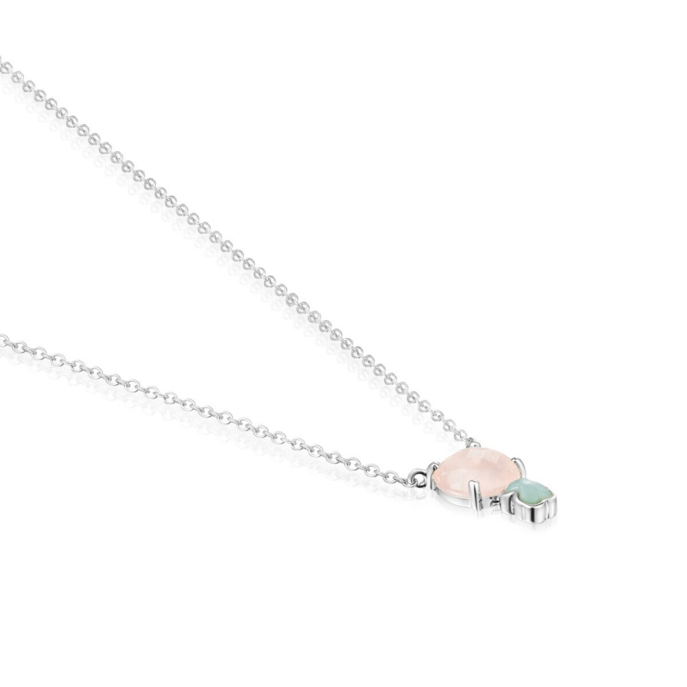 Серебряное ожерелье Mini Color с розовым кварцем и амазонитом фото 4