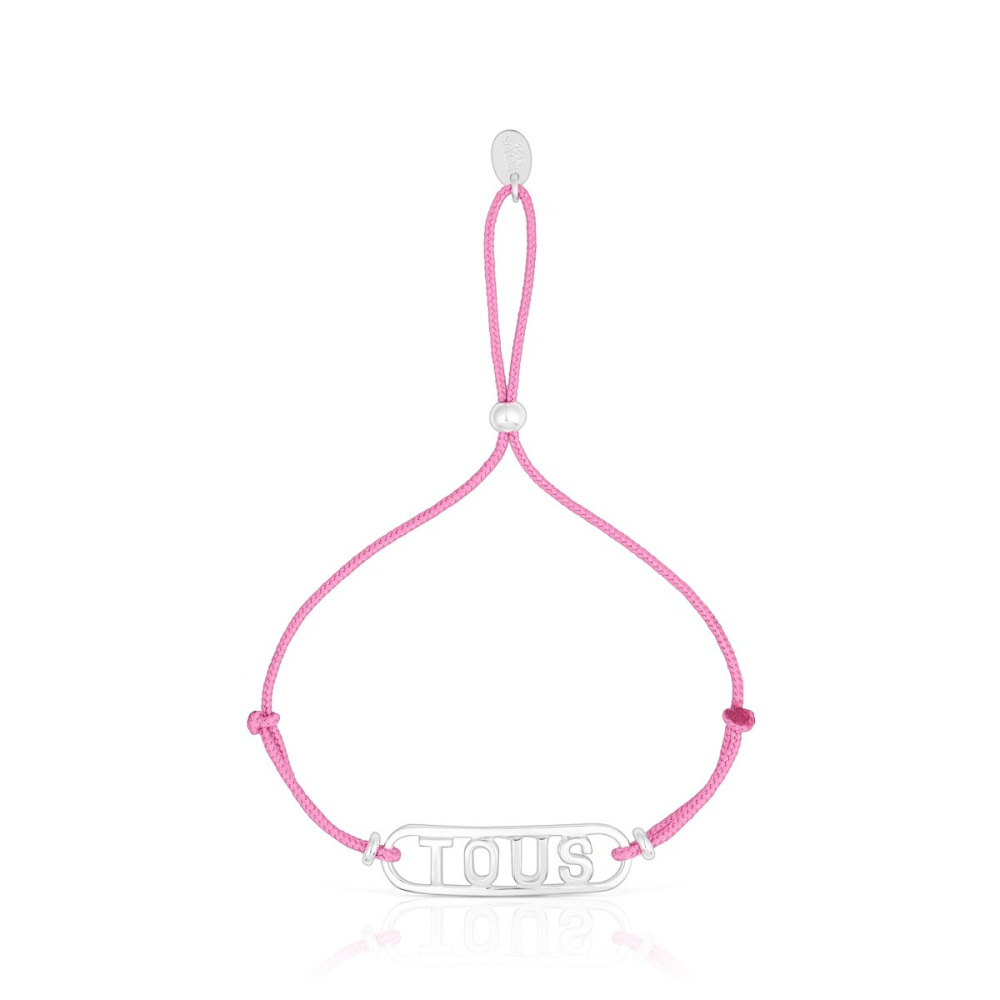Розовый нейлоновый браслет с серебряным логотипом фото 3