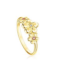 Золотое кольцо TOUS Fragile Nature с бриллиантом и рубинами