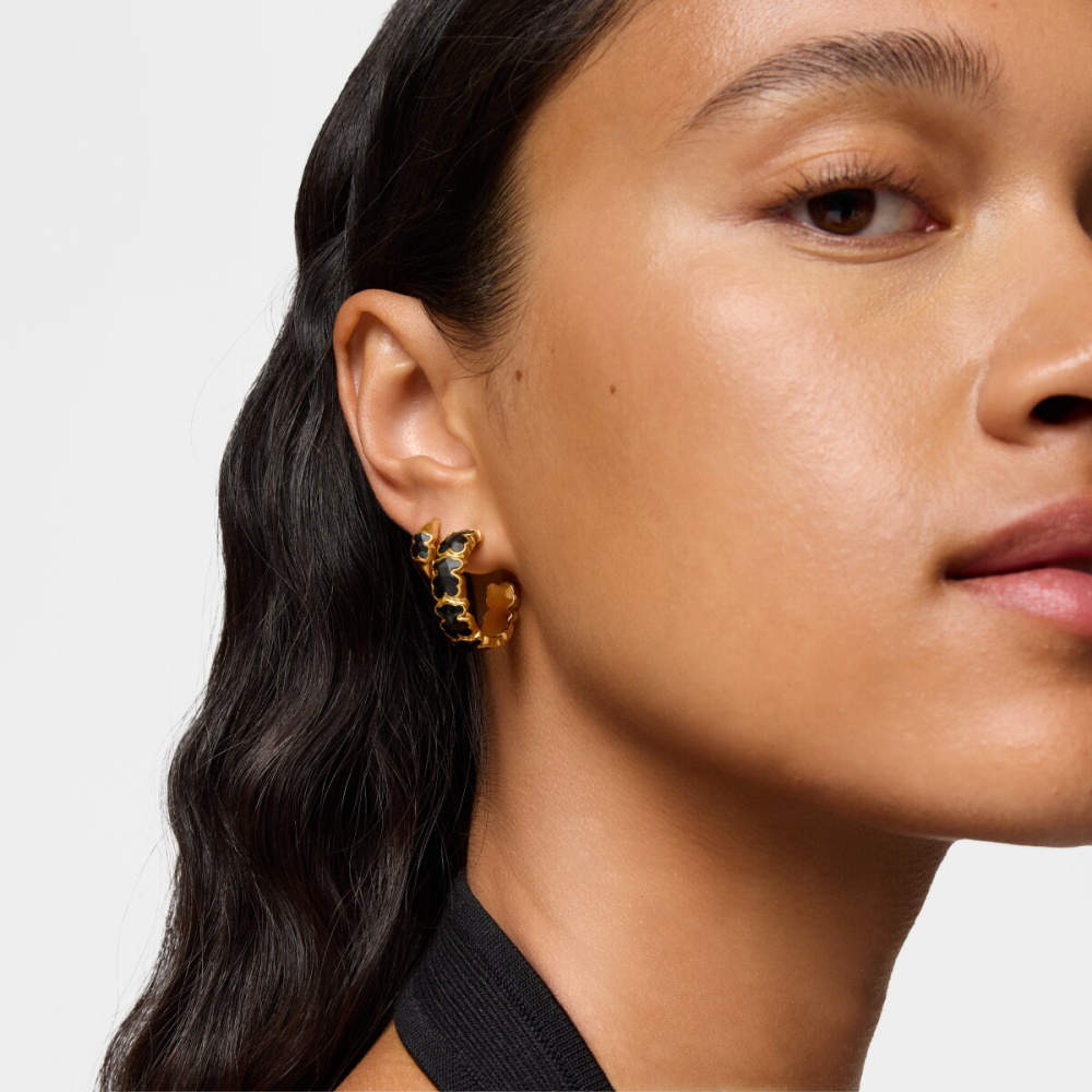 Серьги-креолы из вермеля с ониксом фото 6