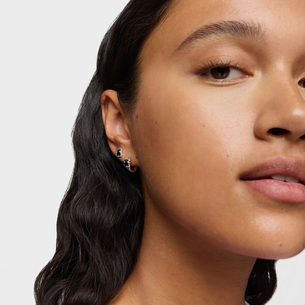 Серьги-кольца из серебра с ониксом фото 6