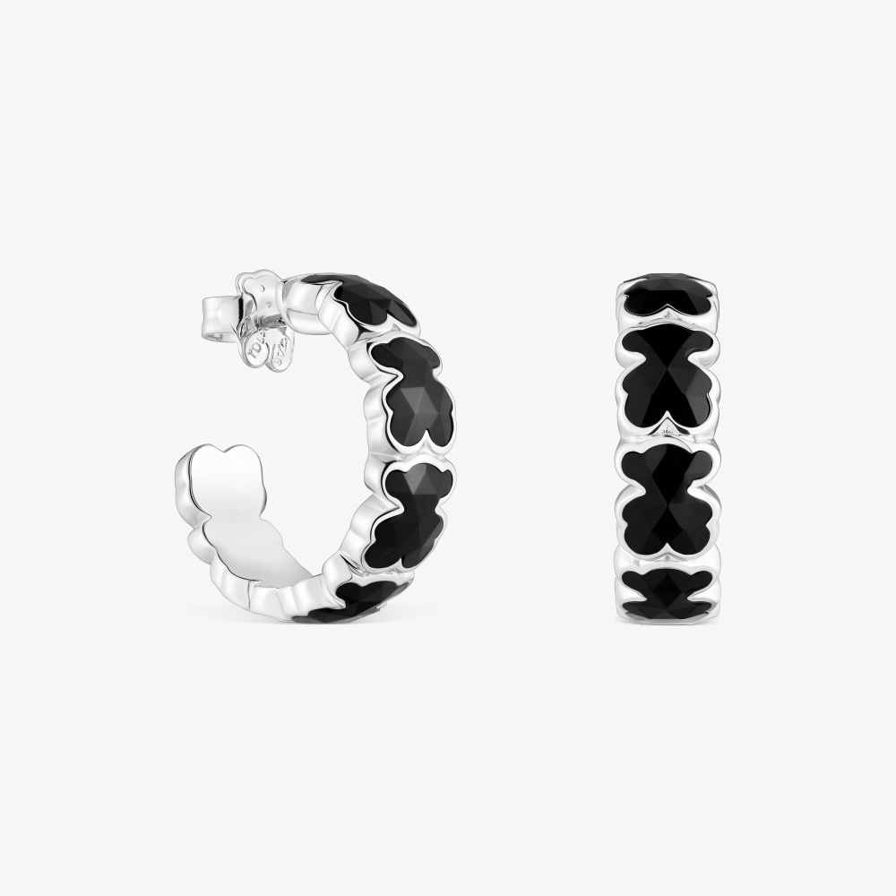 Серьги-креолы Icon Color из серебра с ониксом фото 2