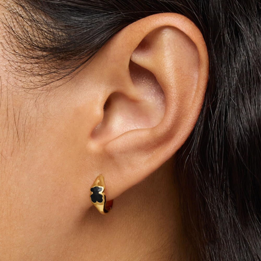 Серьги-кольца из вермеля с ониксом фото 7