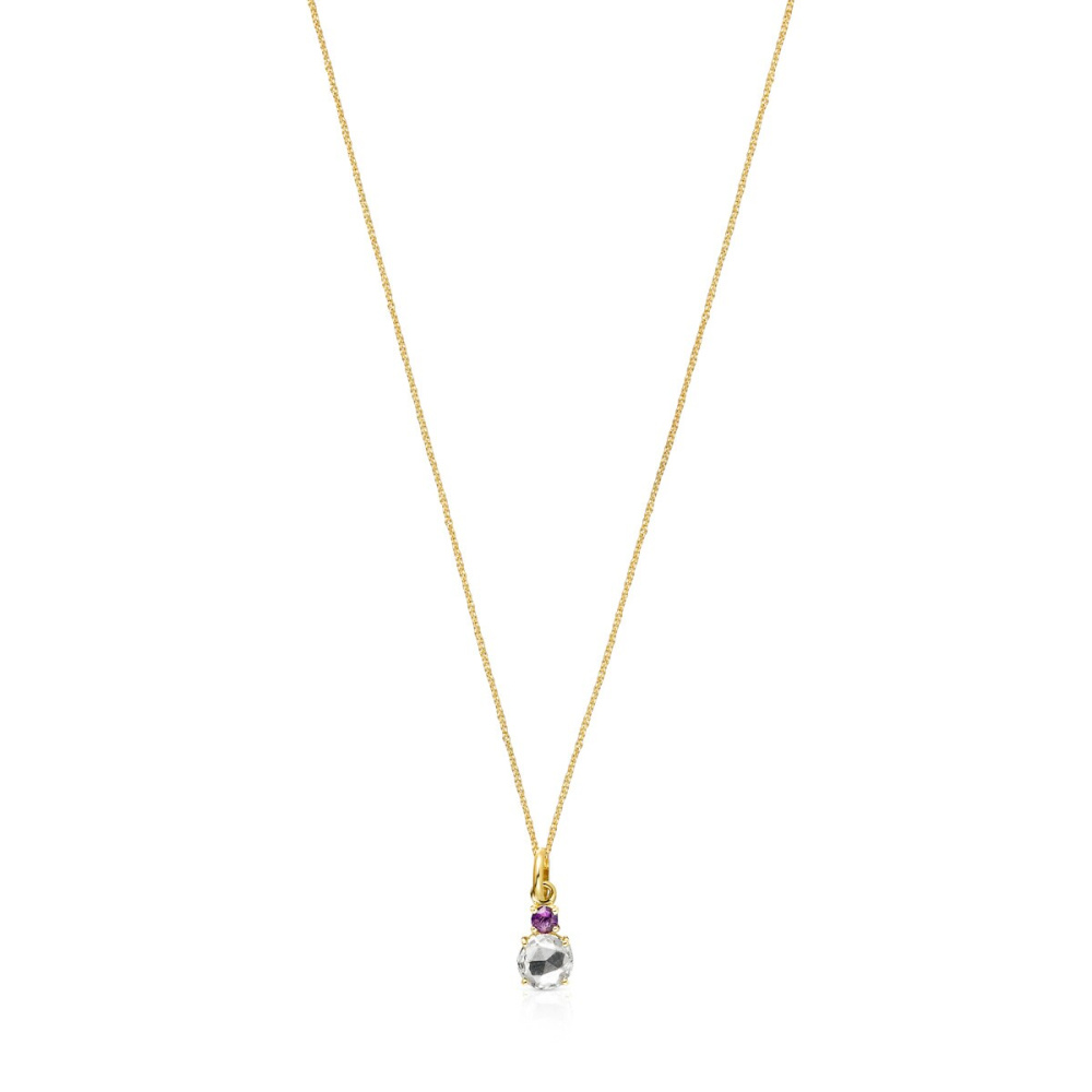 Кулон на цепи Mini Ivette из золота с празиолитом и аметистом фото 2