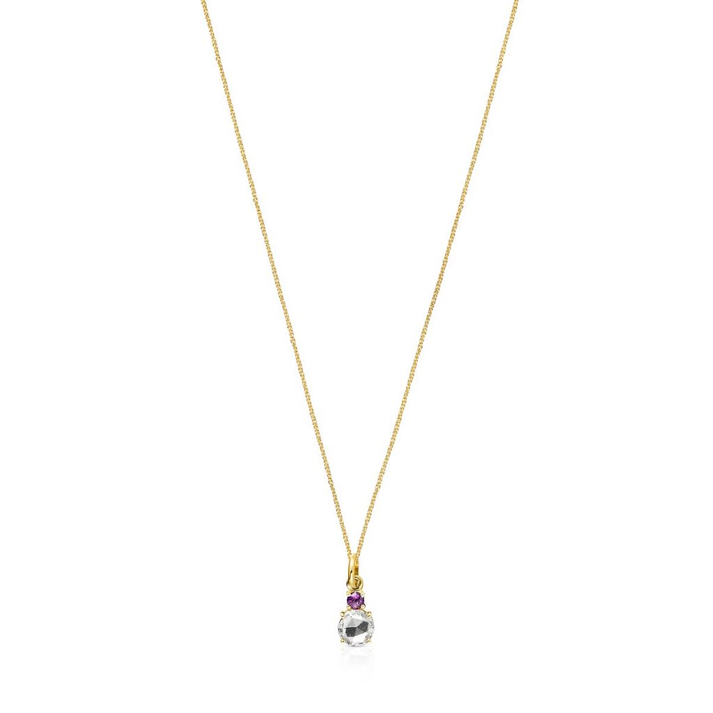 Кулон на цепи Mini Ivette из золота с празиолитом и аметистом