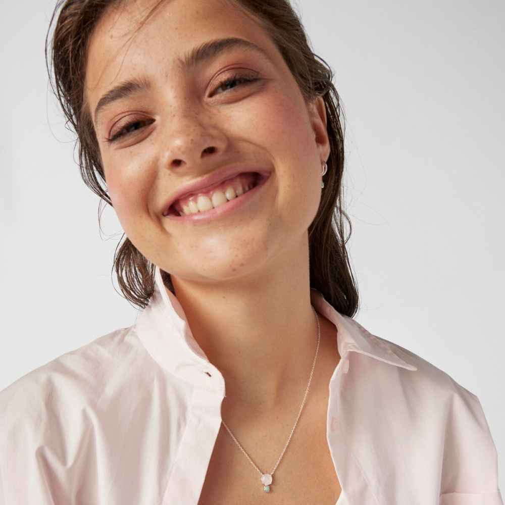 Серебряное ожерелье Mini Color с розовым кварцем и амазонитом фото 9