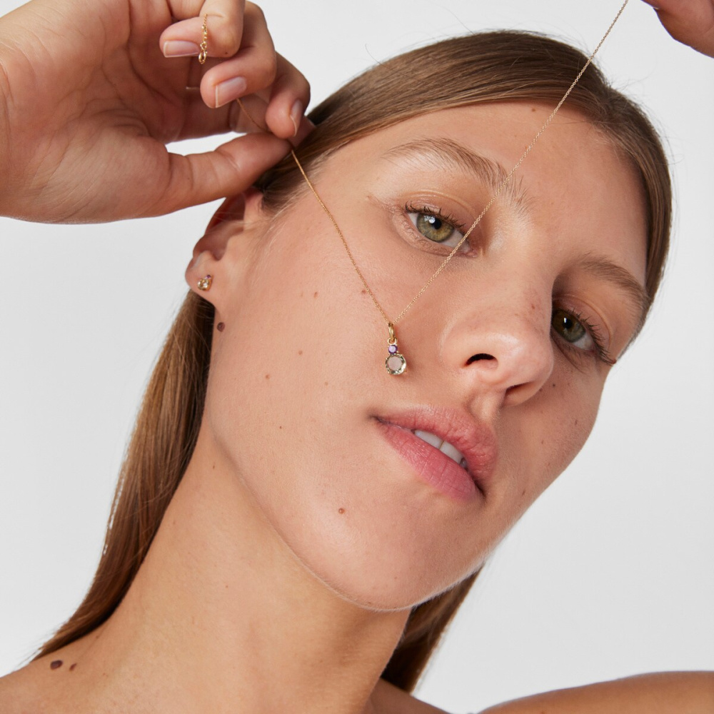 Кулон на цепи Mini Ivette из золота с празиолитом и аметистом фото 5