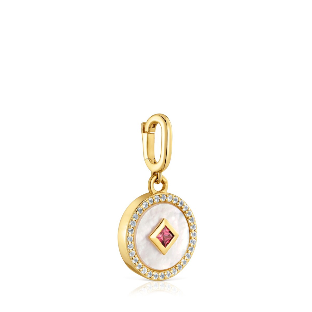 Кулон Medallions из вермеля с перламутром, топазами и родолитом фото 3