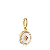 Кулон Medallions из вермеля с перламутром, топазами и родолитом