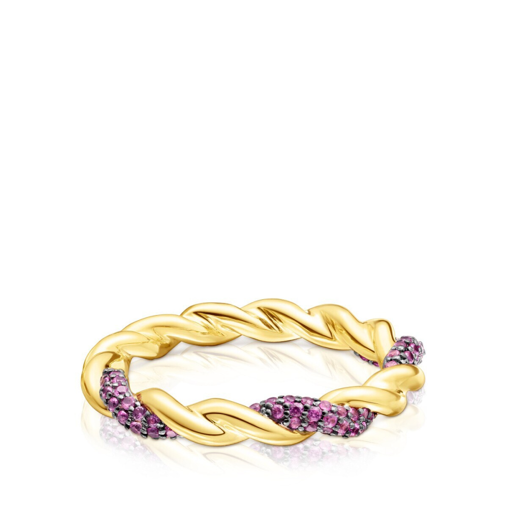 Золотое кольцо Twisted с розовым сапфиром фото 3
