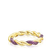 Золотое кольцо Twisted с розовым сапфиром