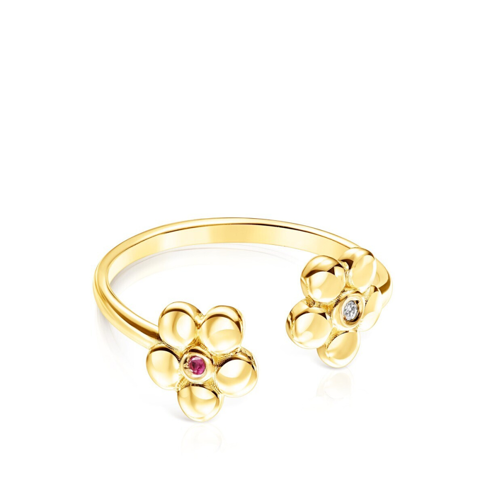 Открытое кольцо TOUS Fragile Nature из золота с бриллиатом и рубином фото 3