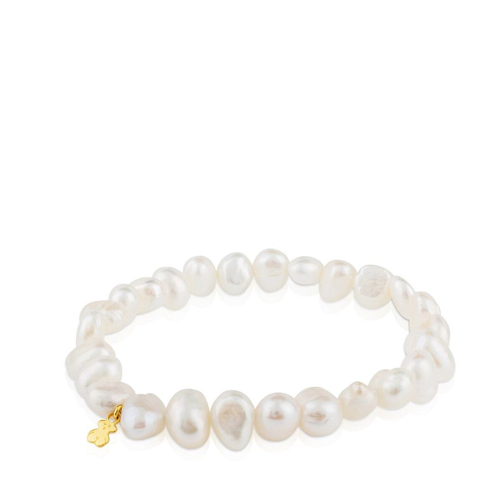 Браслет Pearls из жемчуга с золотым мишкой