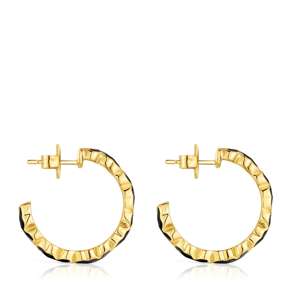 Серьги-креолы из вермеля с ониксом фото 3