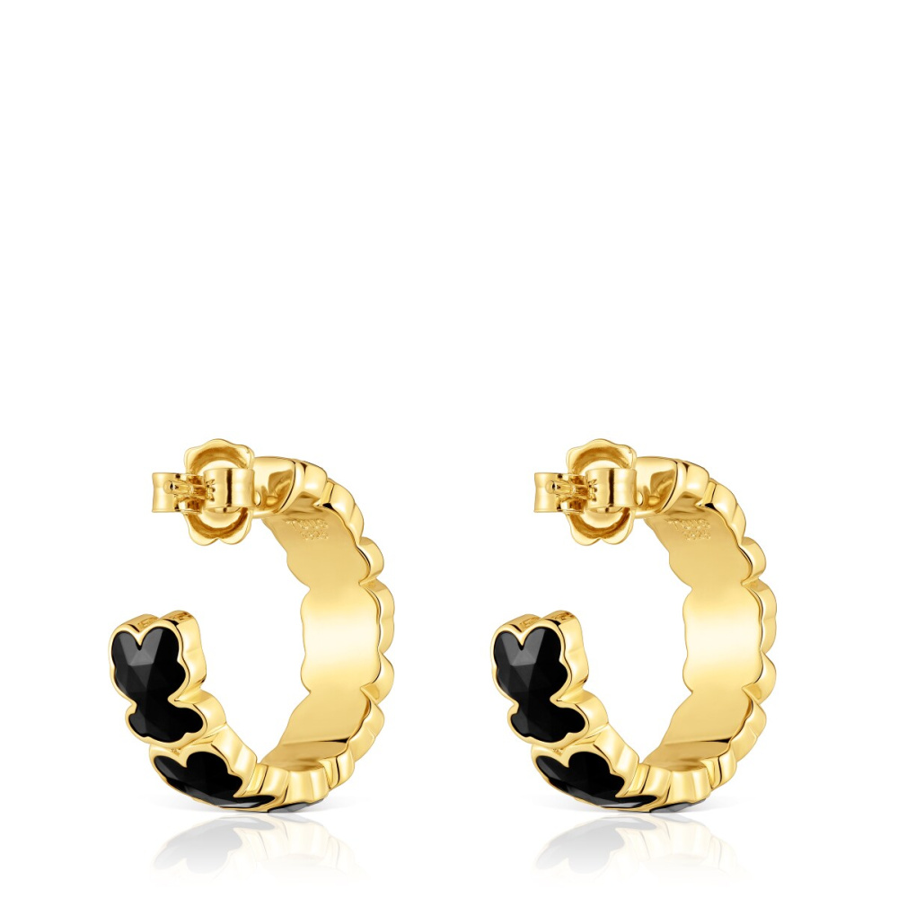 Серьги-креолы из вермеля с ониксом фото 4