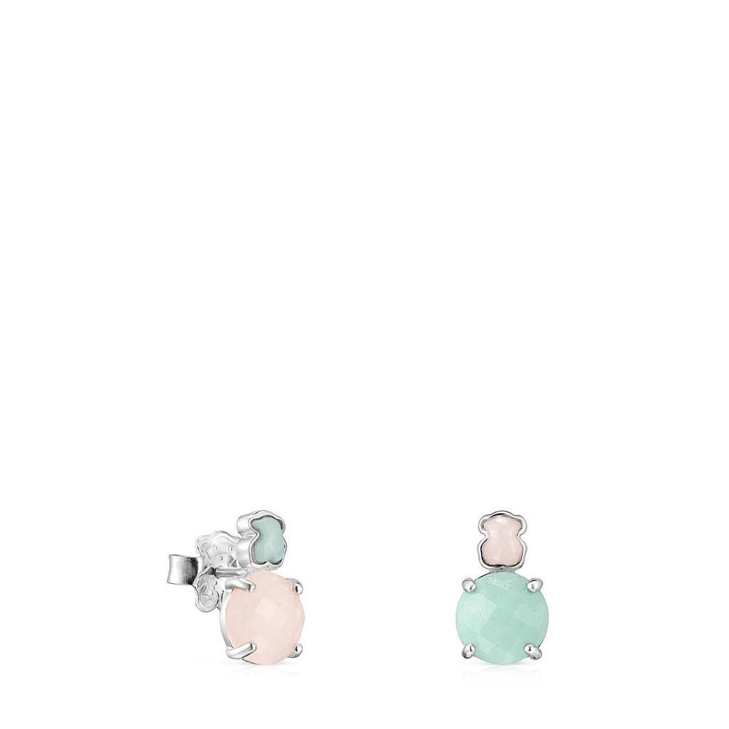 Серьги Mini Color из серебра с амазонитом и кварцем