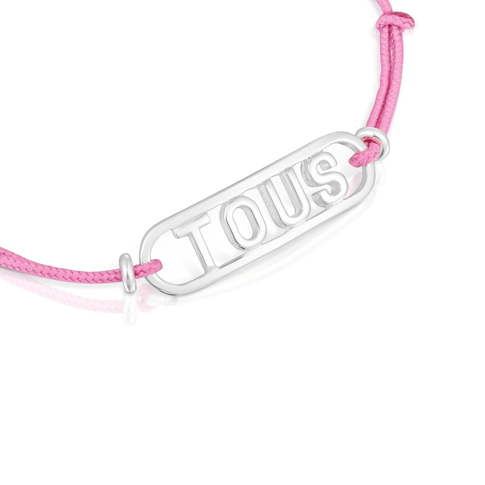 Розовый нейлоновый браслет с серебряным логотипом фото 4