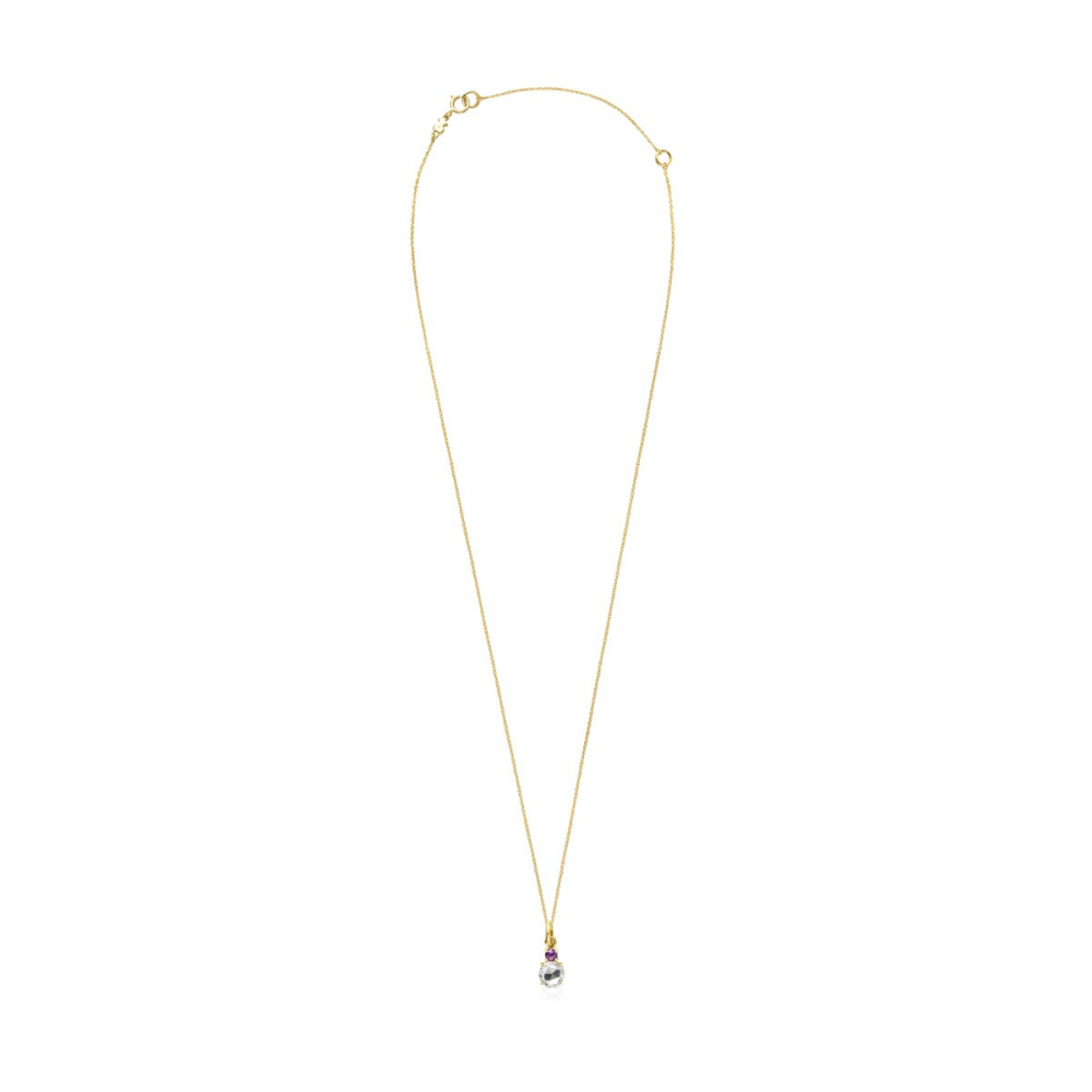 Кулон на цепи Mini Ivette из золота с празиолитом и аметистом фото 3