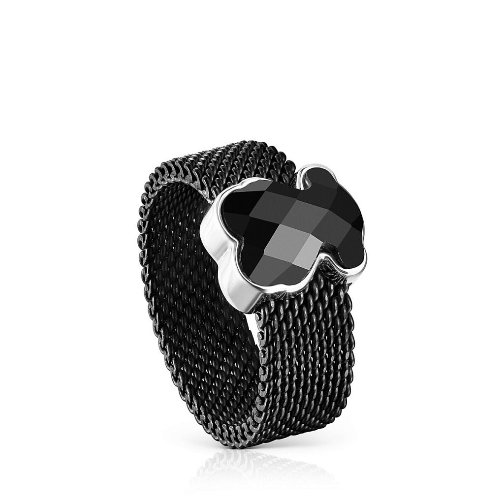 Кольцо Mesh Color из стали и серебра с ониксом