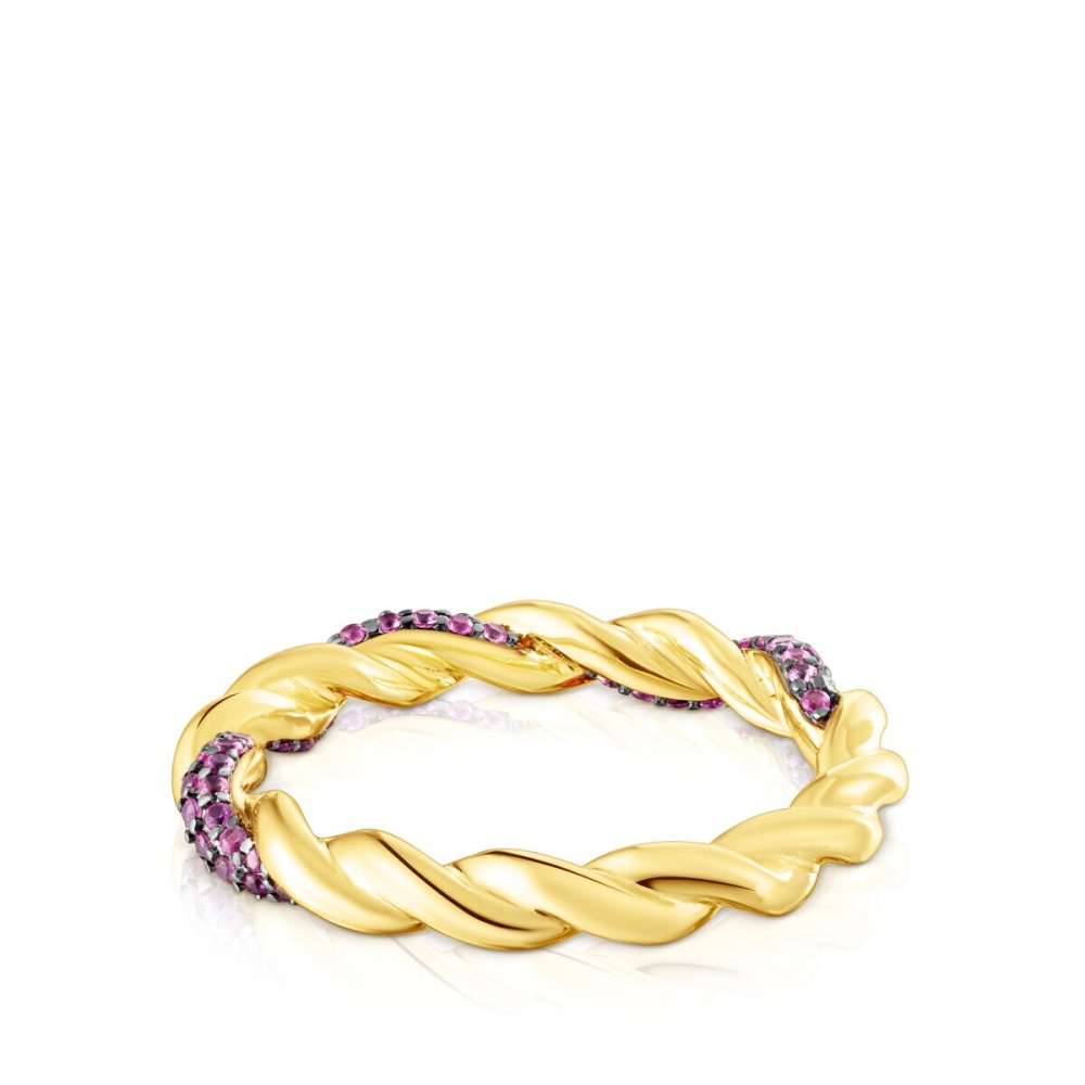 Золотое кольцо Twisted с розовым сапфиром фото 4