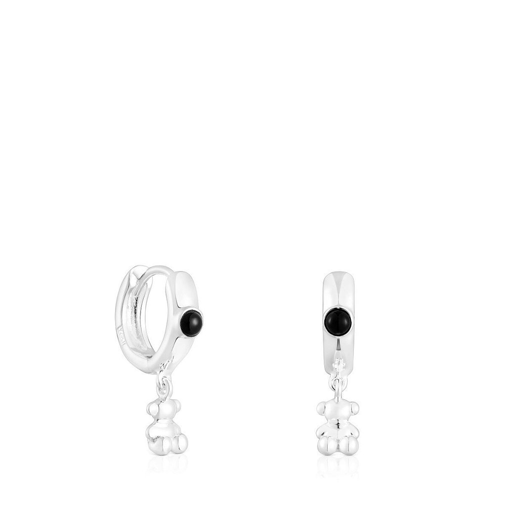 Серьги-кольца Bold Bear из серебра с ониксом