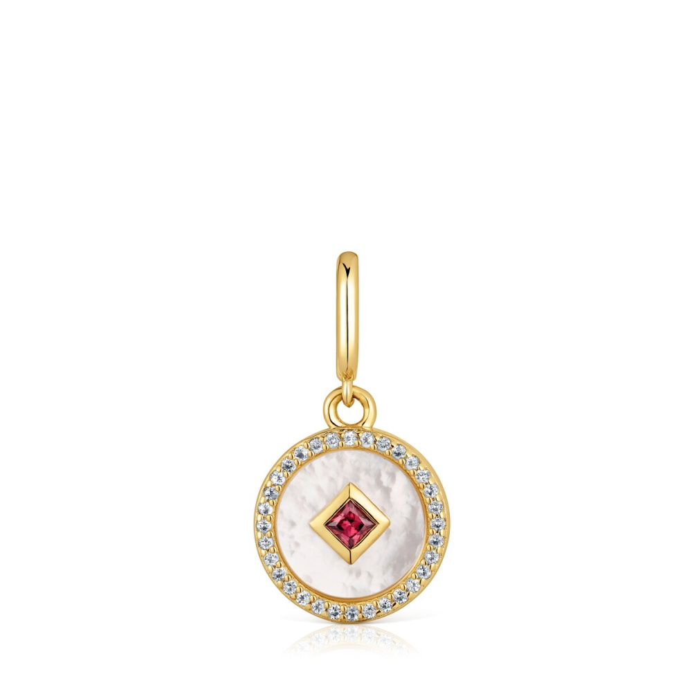 Кулон Medallions из вермеля с перламутром, топазами и родолитом фото 2