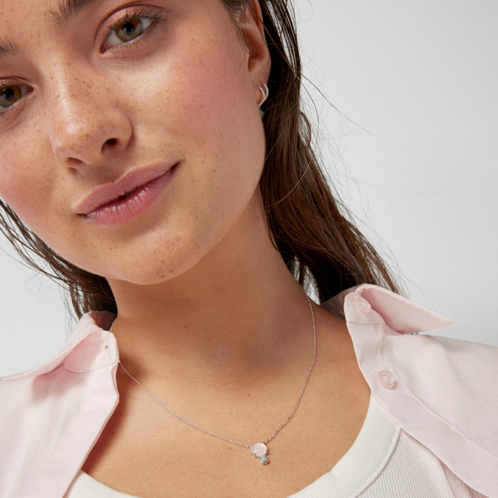Серебряное ожерелье Mini Color с розовым кварцем и амазонитом фото 7