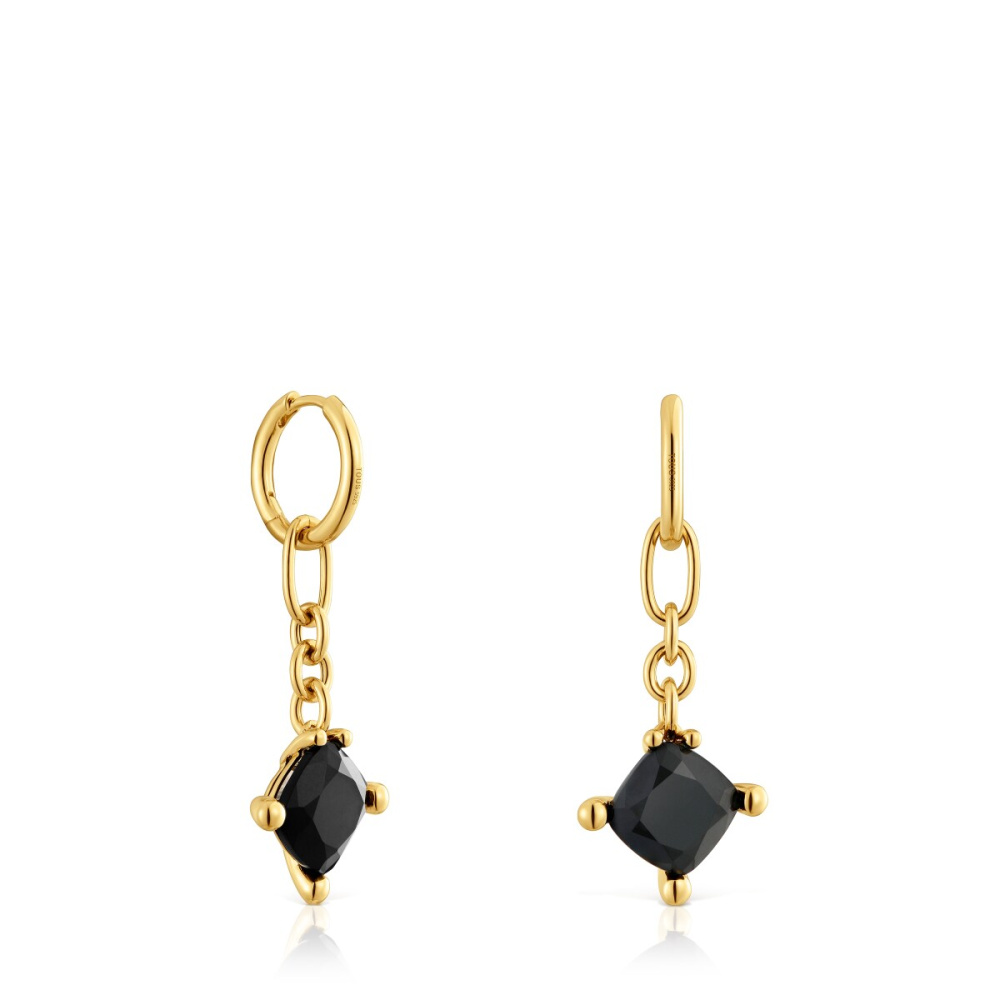 Серьги-кольца Color Black из вермеля с ониксом фото 2
