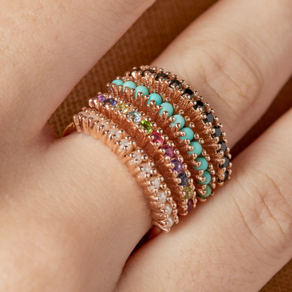 Кольцо TOUS Straight из розового серебра Vermeil с разноцветными драгоценными камнями фото 8