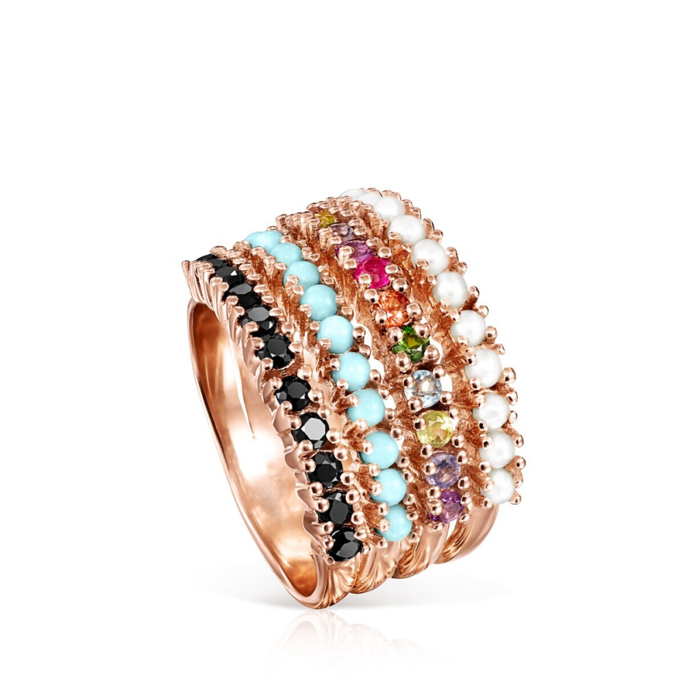 Кольцо TOUS Straight из розового серебра Vermeil с разноцветными драгоценными камнями фото 3