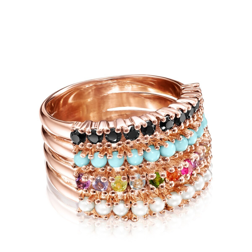 Кольцо TOUS Straight из розового серебра Vermeil с разноцветными драгоценными камнями фото 4
